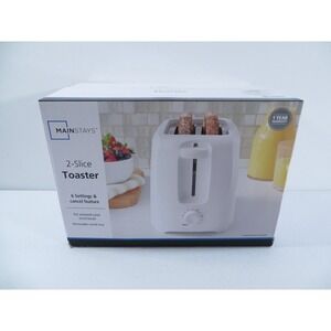 Mainstays 2-Slice Toaster 6 Shade Settings Removable Crumb Tray White NEW